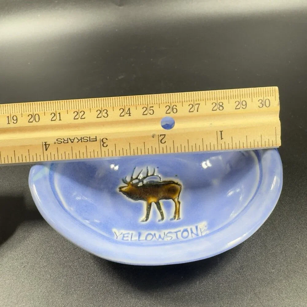 Vintage Yellowstone Pottery Ceramic Oval Trinket Holder Dish Small Plate Blue
